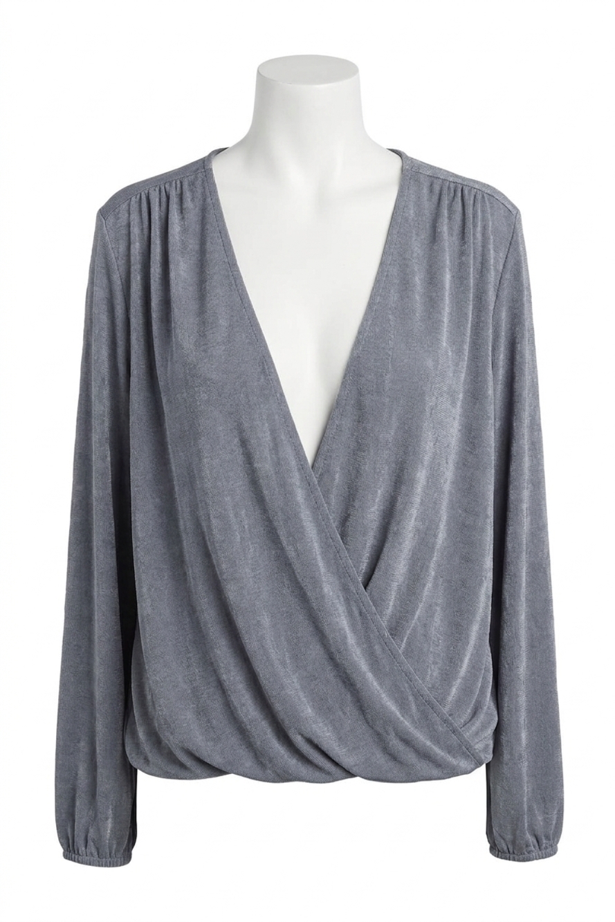 NEW BY TOGETHER wrap-effect stretch-jersey bodysuit in dusty blue